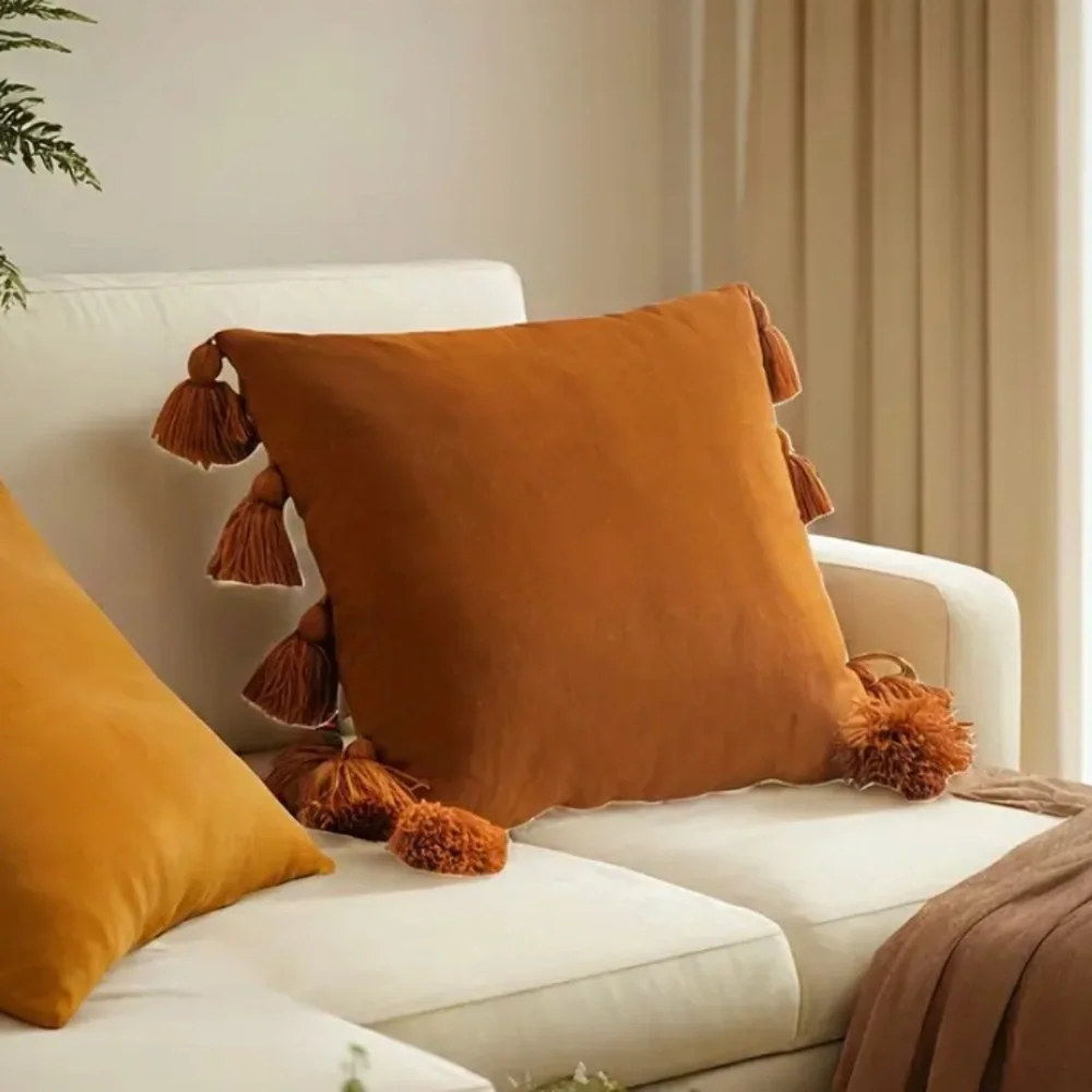 Anthropologie Velvet Throw Pillow Square 18in x 18in Burnt Orange Brown NEW